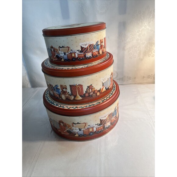 Christmas Design tins, lot of 3, Nesting tins, all the same pattern - Picture 2 of 8